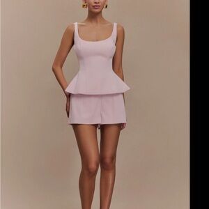 Meshki Pink peplum top with matching high waisted shorts